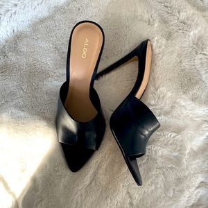 Black Leather Mule Heels